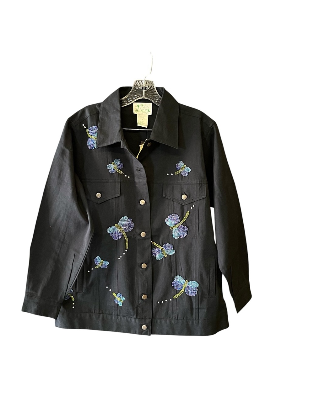 The Quacker Factory Beaded Butterfly Jacket Women’s M Black Cotton NWT